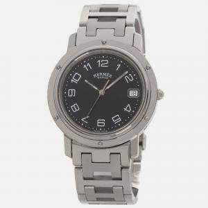 Hermes Black Stainless Steel Clipper Quartz Men's Wristwatch 36 mm