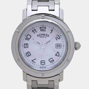 Hermes Mother of Pearl Stainless Steel Clipper CL6.410 Quartz Men's Wristwatch 31 mm