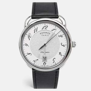 Hermes Silver Dial Stainless Steel Leather Arceau AR7.710 Men's Wristwatch 41 mm