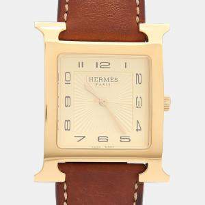 Pre Owned Hermes Heure H HH1.801 Quartz Gold Plated Stainless Steel Men's Wristwatch 30.5 mm