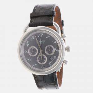 Pre Owned Hermes Arceau Chrono AR4.910 Automatic Black Stainless Steel Men's Wristwatch 43mm