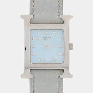 مملوكة مسبقًا Hermes Heure H HH1.210 Quartz Mother of Pearl Dial Stainless Steel Diamond Women's Wristwatch 21mm