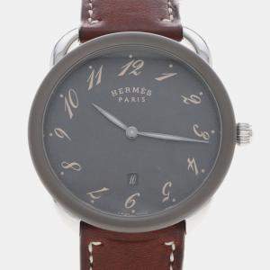 Pre Owned Hermes Arceau AR7Q.810a Grey Stainless Steel Quartz Men's Watches 40mm