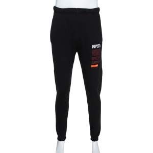 Heron Preston Black Nasa Facts Print Cotton Slim Sweatpants M