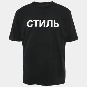 Heron Preston Black Printed Cotton Crew Neck T-Shirt M
