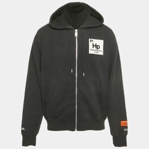 Heron Preston Black Logo Patch Detail Printed Cotton Zip-Up Hoodie M
