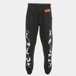 Pre Owned Heron Preston Black Printed Cotton Jogger Pants S