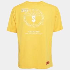 Heron Preston Yellow DSNY Embroidered Cotton Half Sleeve T-Shirt L