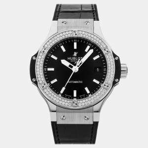 Hublot Black Stainless Steel Big Bang Automatic Men's Wristwatch 38 mm