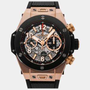 Hublot Skeleton 18k Rose Gold Big Bang Unico 411.OM.1180.RX Automatic Men's Wristwatch 45 mm