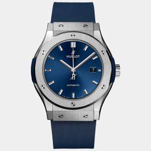Hublot Blue Titanium Classic Fusion Men's Wristwatch 42 mm
