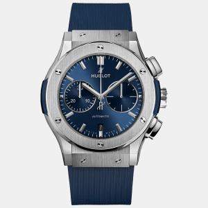 Hublot Blue Titanium Classic Fusion Chronograph Men's Wristwatch 45 mm