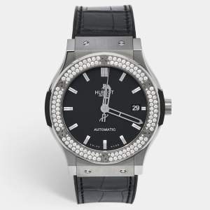 Hublot Black Titanium Diamond Rubber Alligator Leather Classic Fusion 511.NX.1171.LR.1104 Women's Wristwatch 45 mm