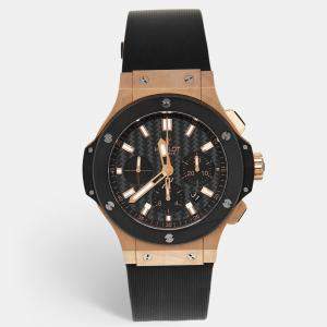 Pre Owned Hublot Black Carbon Fiber 18K Rose Gold Titanium Rubber Big Bang 301.PM.1780.RX Men's Wristwatch 44 mm
