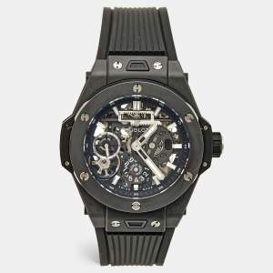 Pre Owned Hublot Black Skeleton Ceramic Rubber Big Bang Meca-10 Black Magic 414.C1.1123.RX Men's Wristwatch 45 mm