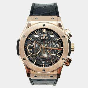 Pre Owned Hublot Classic Fusion Aerofusion Chronograph 525.OX.0180.LR Automatic Black 18k Rose Gold Men's Wristwatch 45 mm