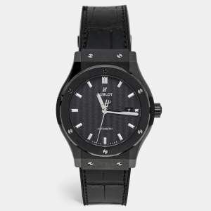 Hublot Black Carbon Fiber Ceramic Stainless Steel Rubber Alligator Leather Classic Fusion 542.CM.1771.RX Men's Wristwatch 42 mm
