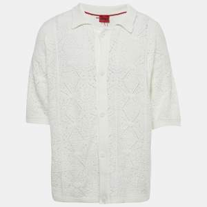 مملوكة مسبقًا قميص هوغو بوس أبيض مفتوح حبك سامب كبير جدًا