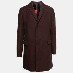 Hugo By Hugo Boss Burgundy Striped Wool Single-Breasted Coat XL
