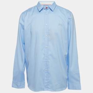 Hugo Boss Blue Logo Embroidered Cotton Long Sleeve Shirt XXXL
