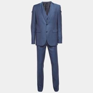 Hugo Boss Blue Wool Single Breasted Three Piece Pants Suit L