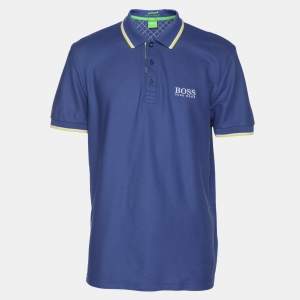 Hugo Boss Blue Cotton Knit Modern Fit Polo T-Shirt L