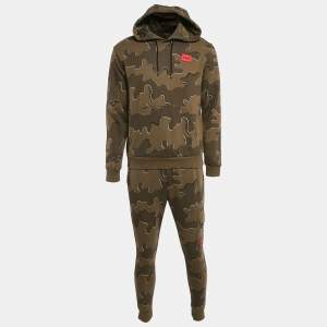 Hugo Boss Green Military Print Cotton Knit Hoodie & Cargo Jogger Set S