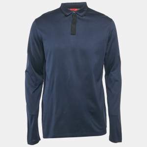 Hugo Boss Navy Blue Jersey Long Sleeve Polo T-Shirt L