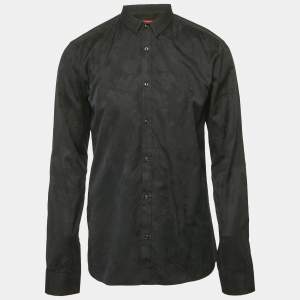 Hugo Boss Black Patterned Cotton Extra Slim Fit Shirt L