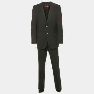 مملوكة مسبقًا Hugo Boss Black Wool Single Breasted Suit XL