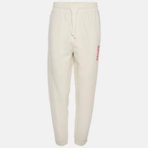 Pre Owned Hugo Boss Cream Jersey Logo Print Drawstring Jogger Pants XL