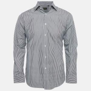 مملوكة مسبقًا Boss Selection Hugo Boss Grey Striped Slim Fit Cotton Shirt M