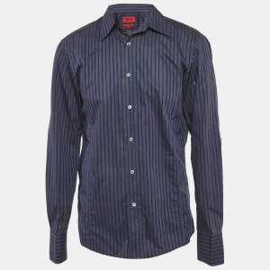 مملوكة مسبقًا Hugo Boss Grey Striped Cotton Short Length Shirt L