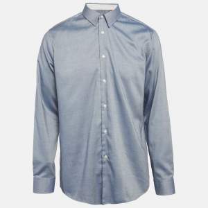 مملوكة مسبقًا Hugo Boss Blue Pattern Cotton Regular Fit Cotton Shirt XL