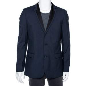 Hugo Boss Blue Wool Contrast Lapel Trim Single Breasted Aderik/Heise Blazer L
