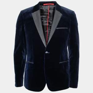 Hugo by Hugo Boss Dark Blue Velvet Extra Slim Single-Breasted Blazer L