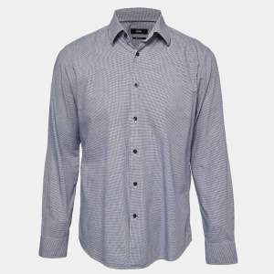Boss By Hugo Boss Navy Blue Checked Cotton Regular Fit Shirt L