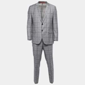 Hugo Boss Grey Check Patterned Wool Suit XL