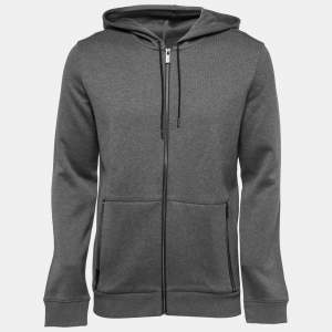 Hugo Boss Grey Cotton Knit Zip Front Hooded Jacket M