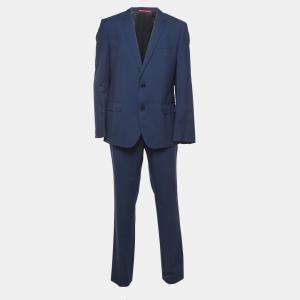 Hugo Boss Navy Blue Checked Wool Tailored Suit XXL