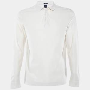 Boss Hugo Boss Beige Patterned Cotton Knit Long Sleeve T-Shirt M