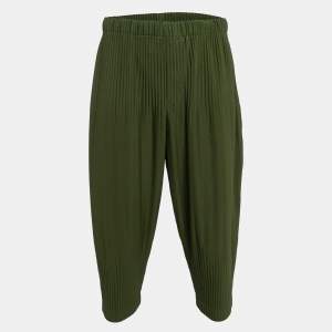 Issey Miyake Homme Plisse Olive Green Knit Pleated Trousers S