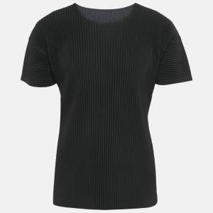 Issey Miyake Homme Plisse Black Plisse Round Neck T-Shirt L