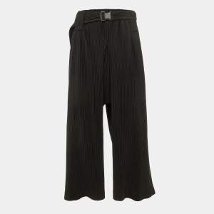Pre Owned Issey Miyake Homme Plisse Black Crepe Pleated Wide Leg Trousers M