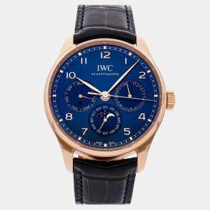 IWC Blue 18k Rose Gold Portugieser IW3442-05 Automatic Men's Wristwatch 42 mm