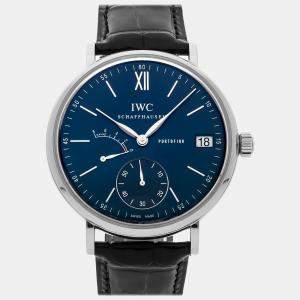 IWC Blue Stainless Steel Portofino IW5101-06 Manual Winding Men's Wristwatch 45 mm