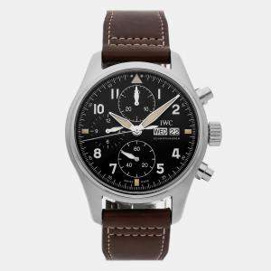 IWC Black Stainless Steel Spitfire 3879-03 Automatic Men's Wristwatch 41 mm