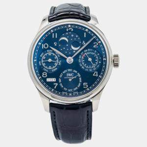 IWC Blue 18K White Gold Portugieser Perpetual Calendar IW503401 Automatic Men's Wristwatch 44mm
