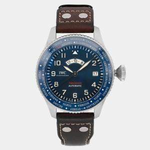 Pre Owned IWC Timezoner Le Petit Prince IW395503 Automatic Blue Dial Stainless Steel Men's Wristwatch 46 mm