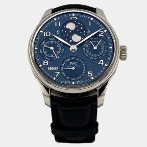 Pre Owned IWC Portugieser Perpetual Calendar IW503401 Automatic Blue 18K White Gold Men's Wristwatch 44 mm